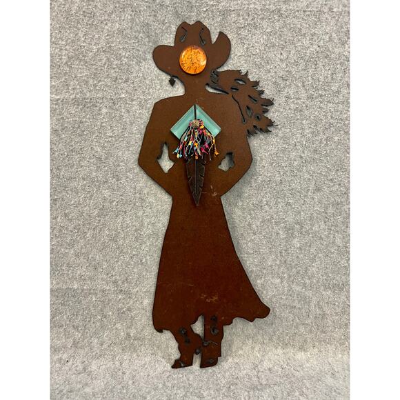 Cowgirl Handmade Rusted Steel Southwest Native Western Jewelry Hanging Decor - Picture 1 of 8